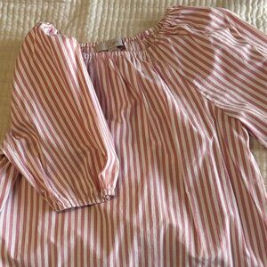 LOFT Pink and White Striped Peasant Top